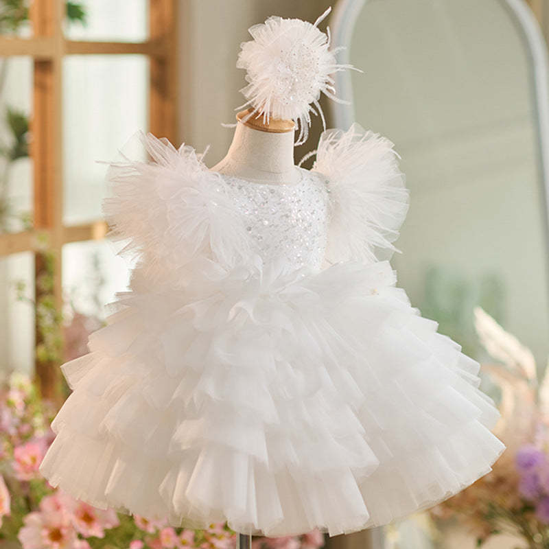 Knee-length 1st Birthday Party Dress in Sequins and Tulle