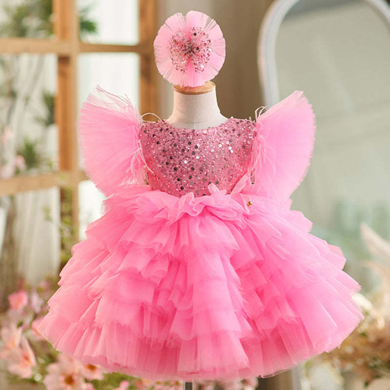 Knee-length 1st Birthday Party Dress in Sequins and Tulle