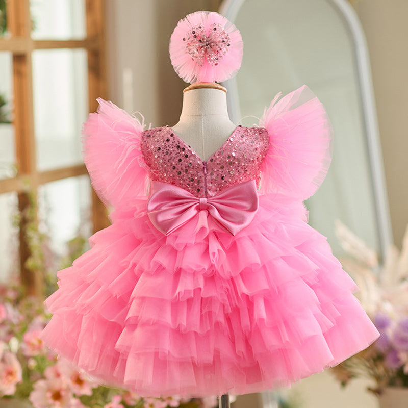 Knee-length 1st Birthday Party Dress in Sequins and Tulle