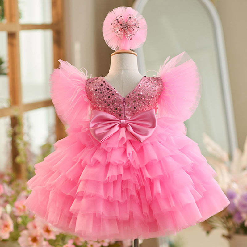 Knee-length 1st Birthday Party Dress in Sequins and Tulle
