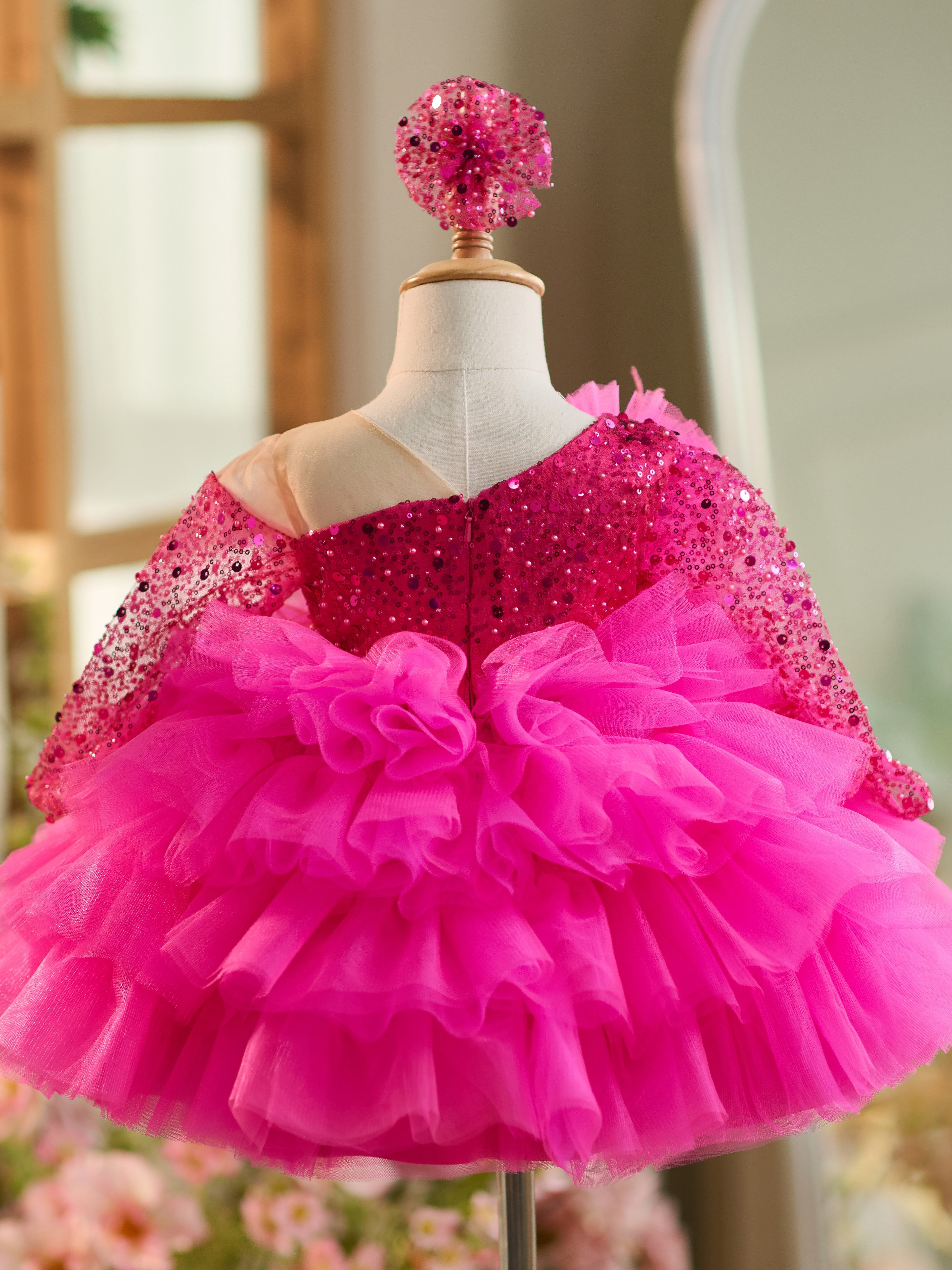 Knee-length Baby Girl Dress in Tulle with Sequins