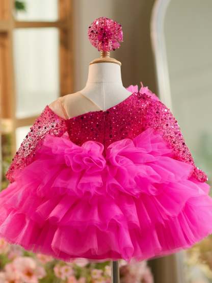 Knee-length Baby Girl Dress in Tulle with Sequins