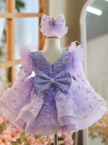 Knee-length Baby Girl Dress in Tulle with Sequins
