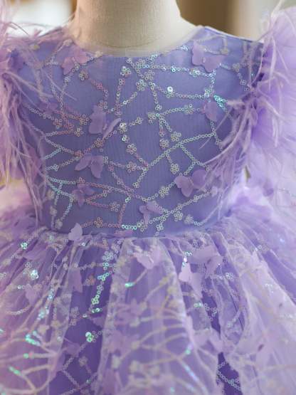 Knee-length Baby Girl Dress in Tulle with Sequins