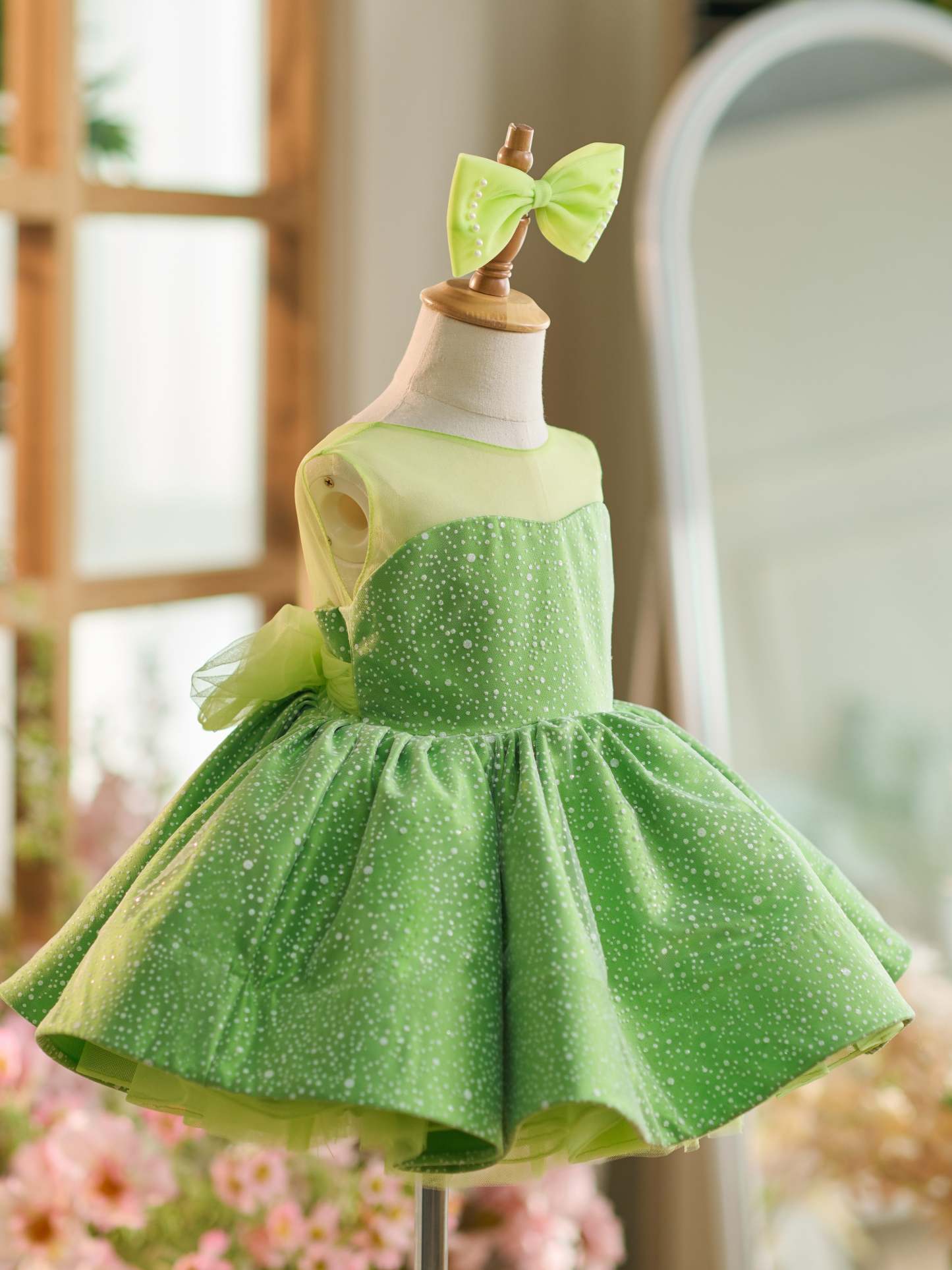Green Princess Tulle Ball-Gown Dress for Baby Girls Knee-length