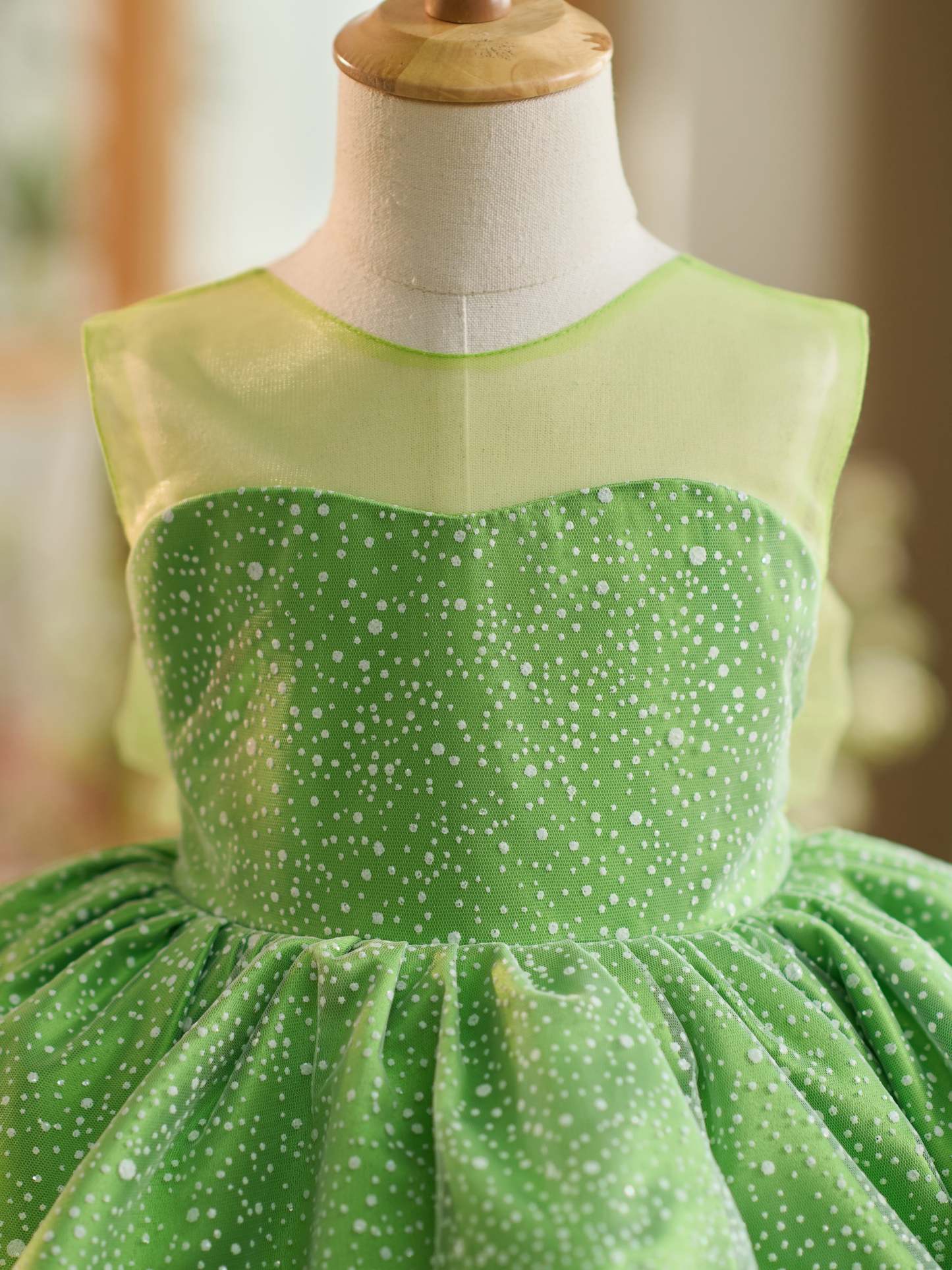 Green Princess Tulle Ball-Gown Dress for Baby Girls Knee-length