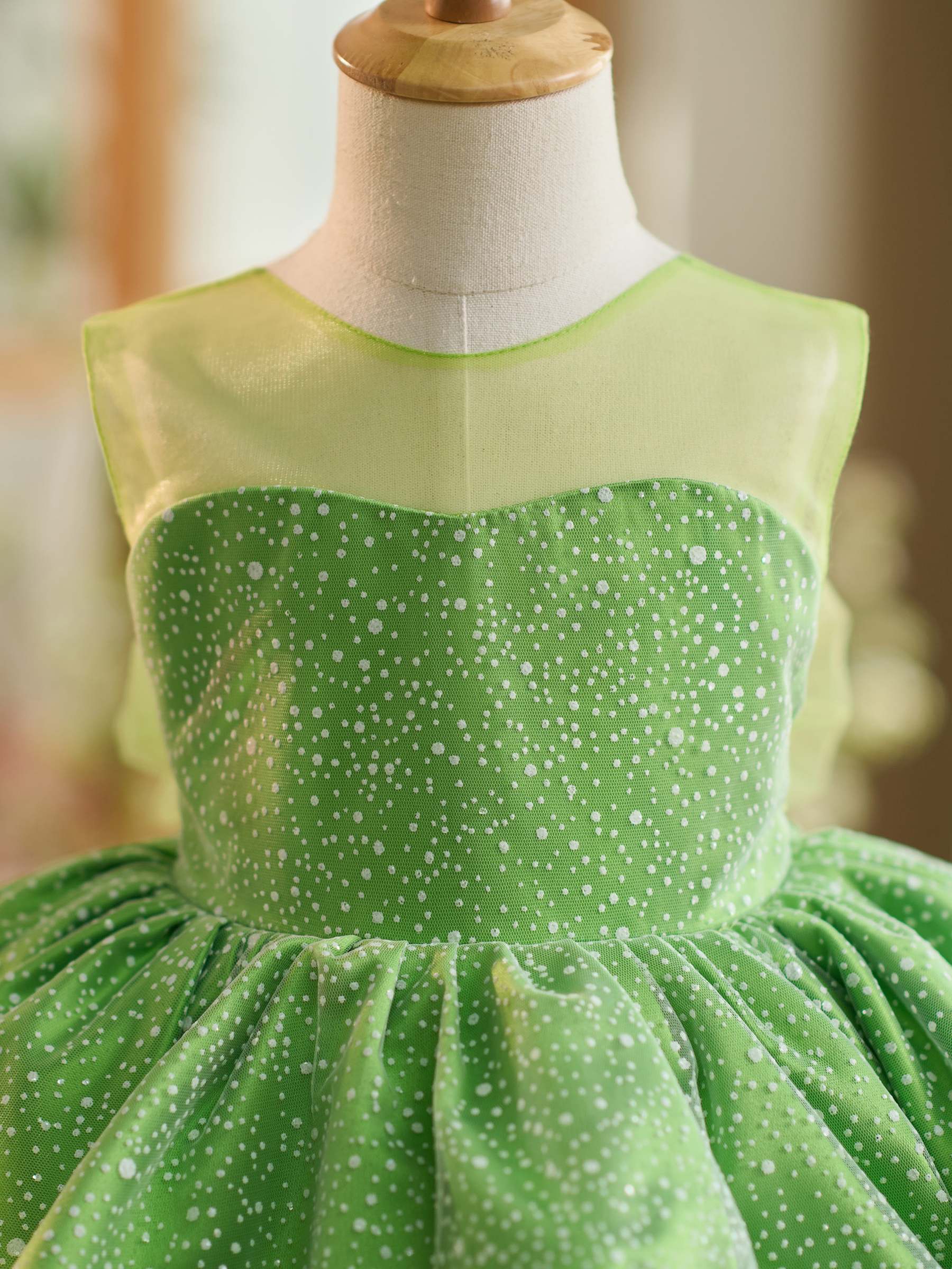 Green Princess Tulle Ball-Gown Dress for Baby Girls Knee-length