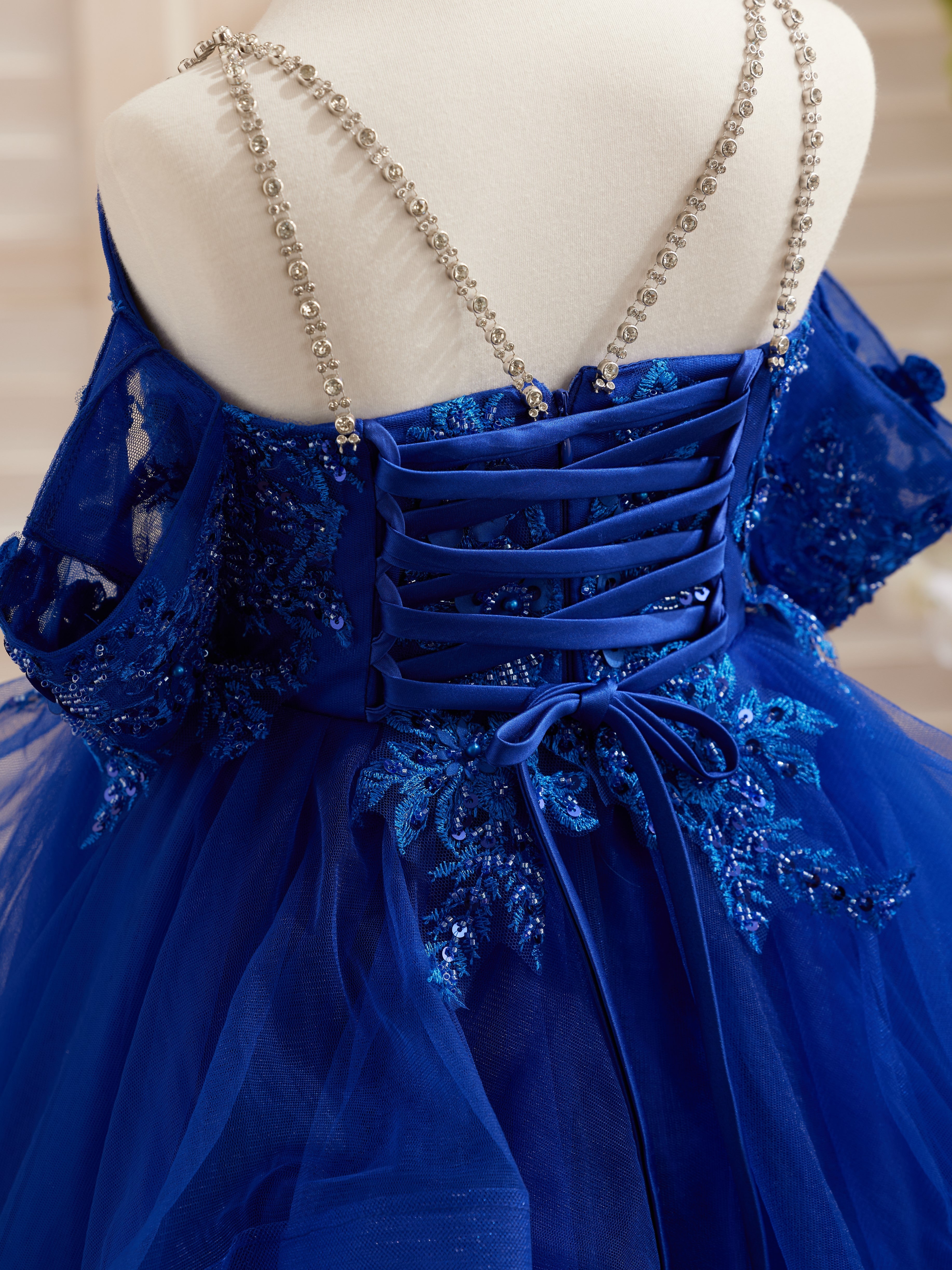 Princess Ball Gown in Tulle with Floral Appliques and Beading for Girls