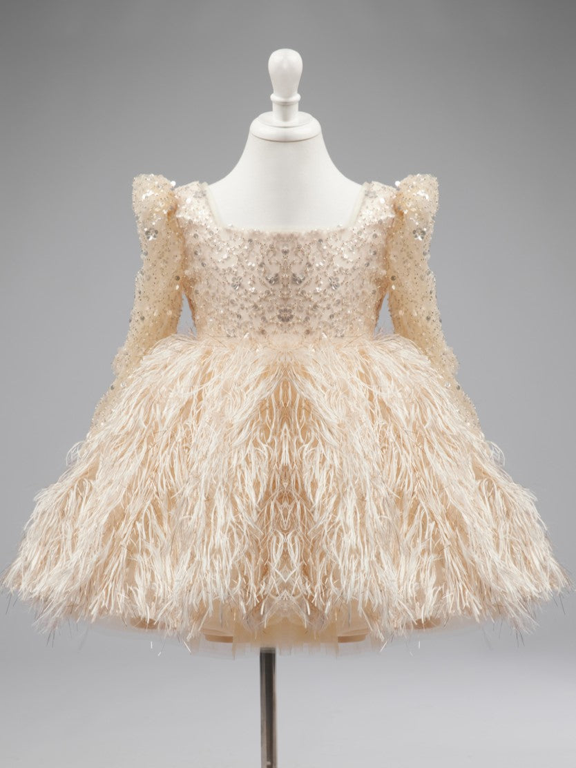 Champagne Knee-length Dress in Tulle for Girls