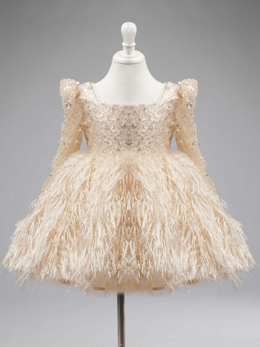 Champagne Knee-length Dress in Tulle for Girls