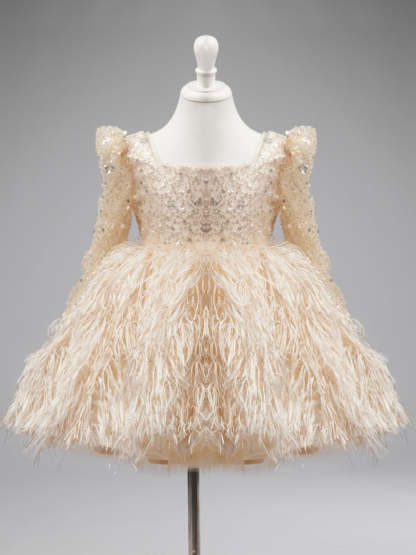 Champagne Knee-length Dress in Tulle for Girls