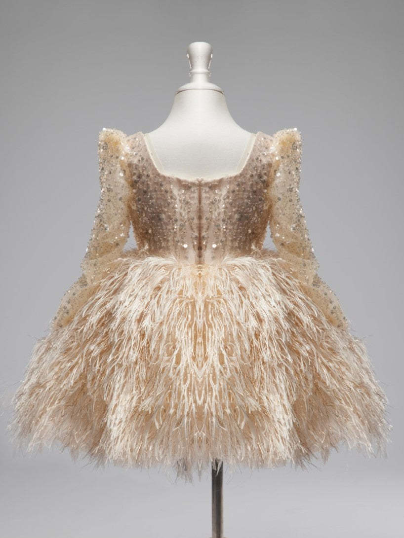 Champagne Knee-length Dress in Tulle for Girls