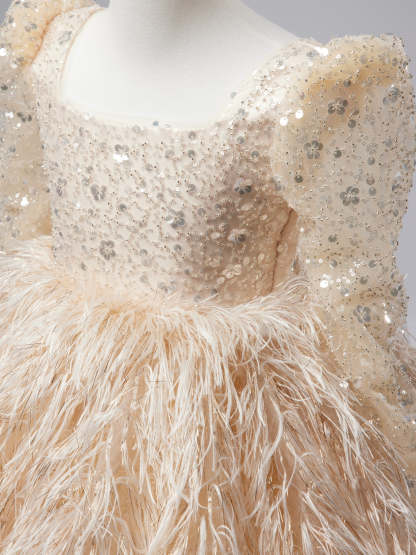 Champagne Knee-length Dress in Tulle for Girls