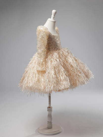 Champagne Knee-length Dress in Tulle for Girls