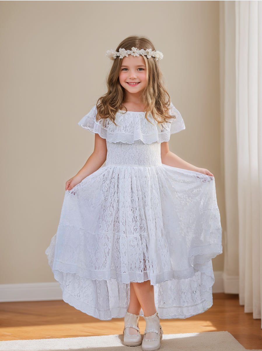 Vacation Dress with White Lace and Irregular Skirt