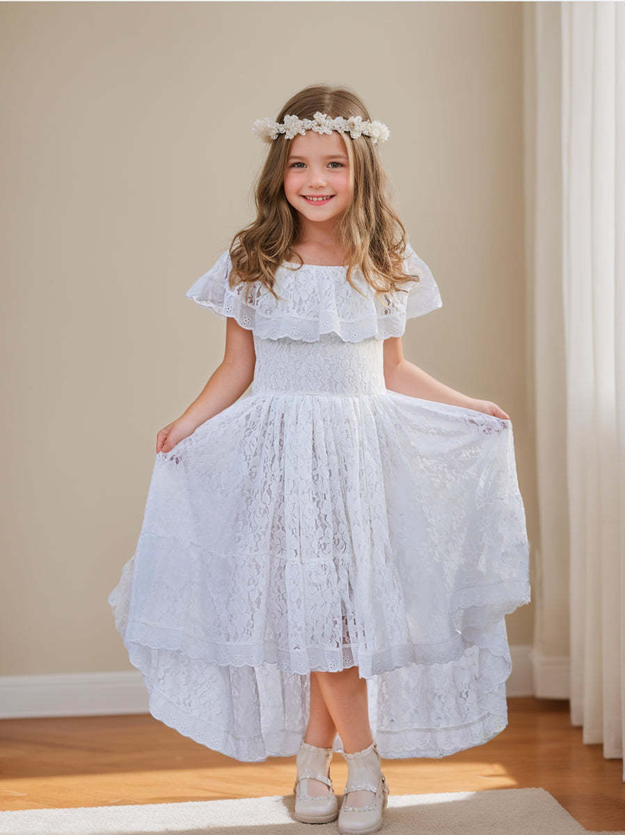 Vacation Dress with White Lace and Irregular Skirt