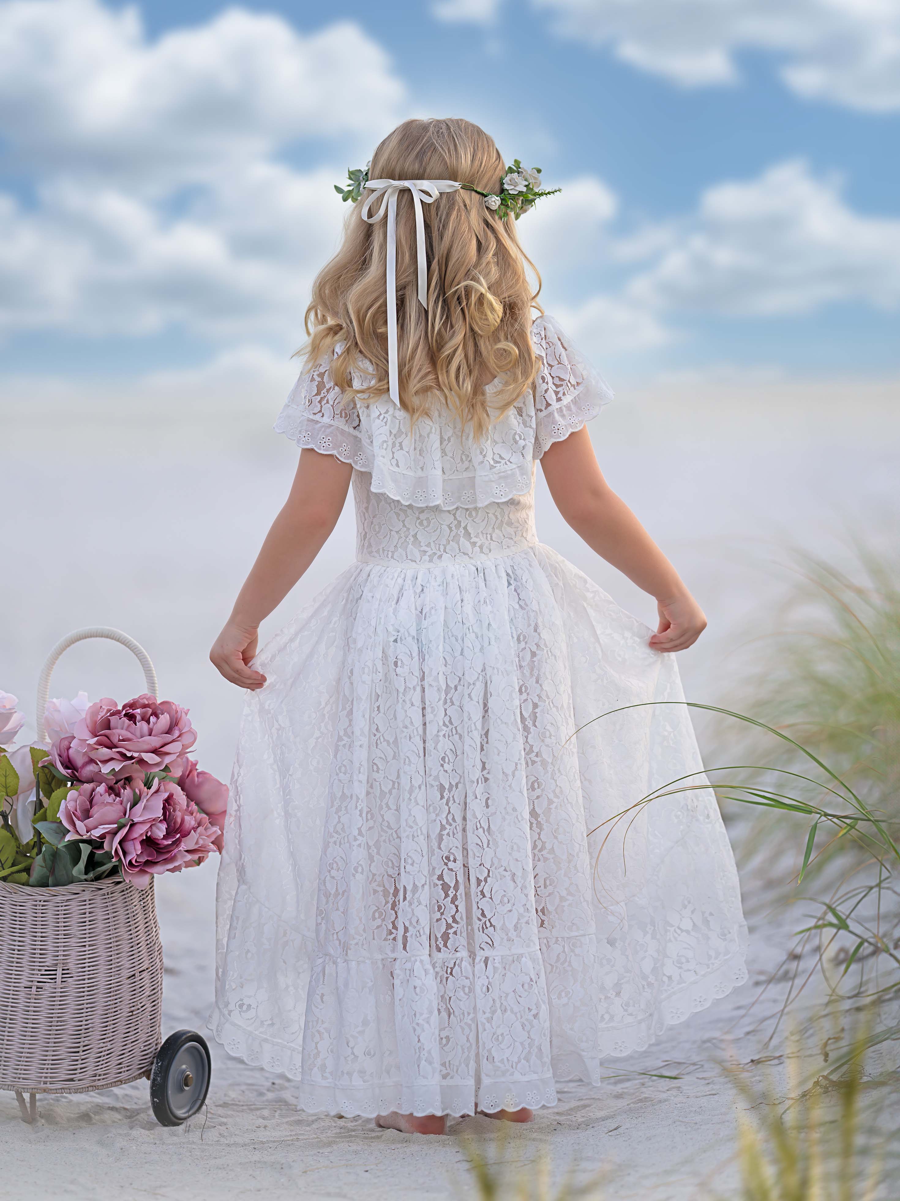 Vacation Dress with White Lace and Irregular Skirt