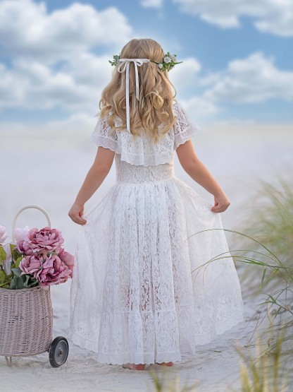 Vacation Dress with White Lace and Irregular Skirt