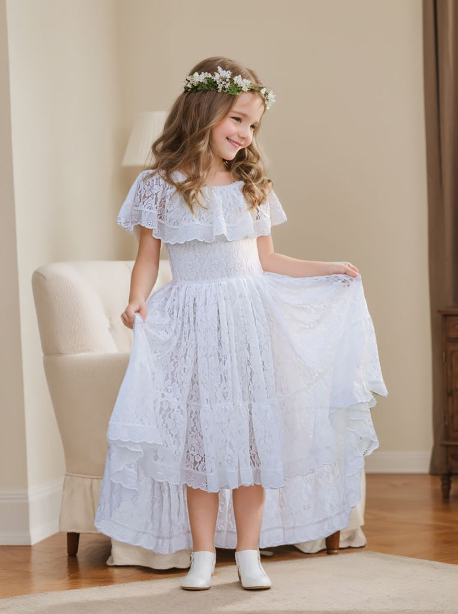 Vacation Dress with White Lace and Irregular Skirt