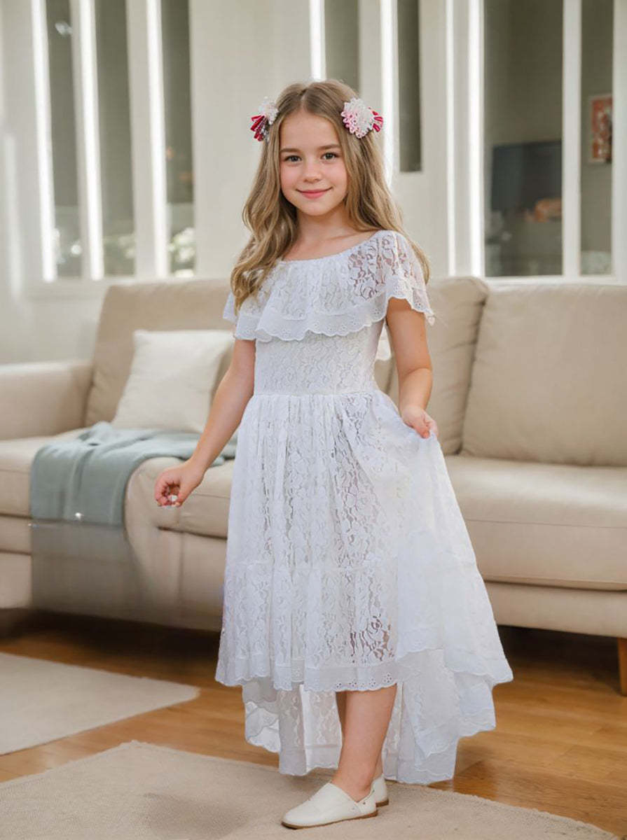 Vacation Dress with White Lace and Irregular Skirt