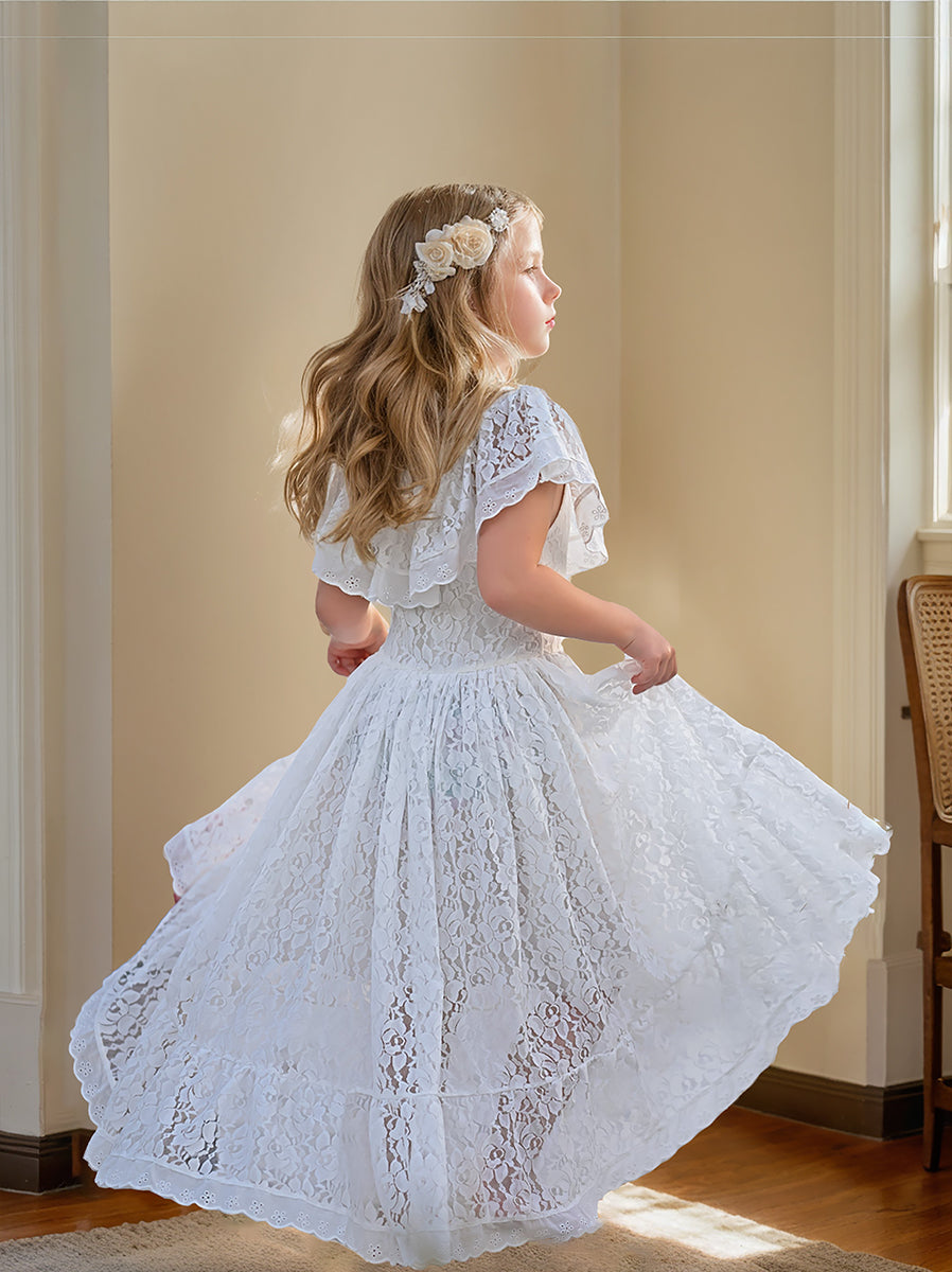 Vacation Dress with White Lace and Irregular Skirt