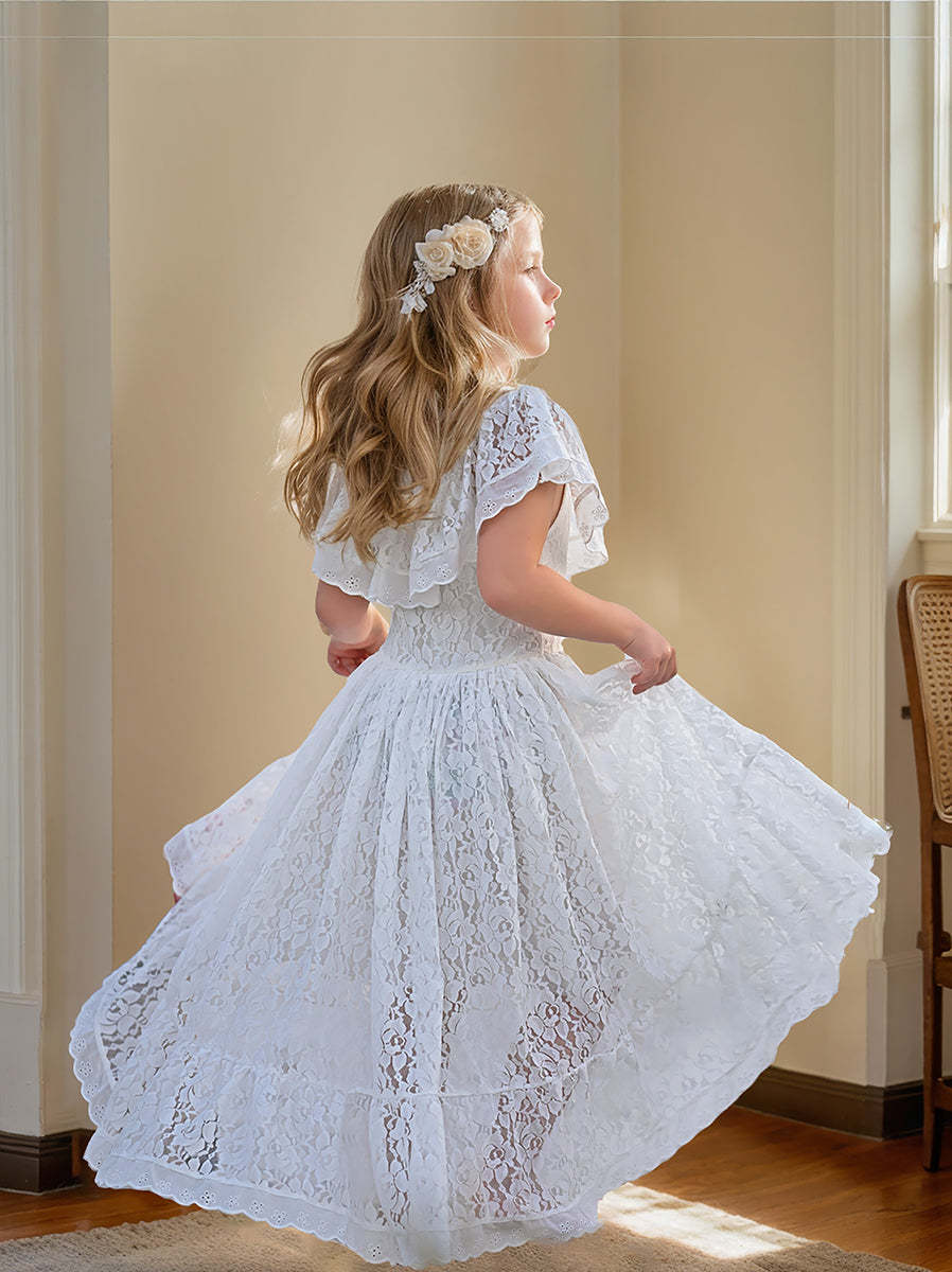 Vacation Dress with White Lace and Irregular Skirt