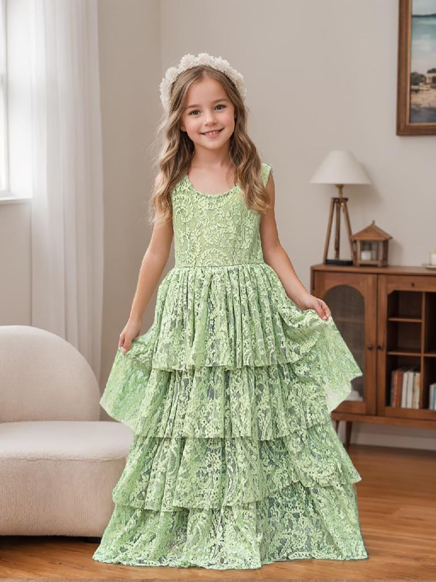 Floor-length A-line Flower Girl Dress in Lace and Tulle for Toddlers