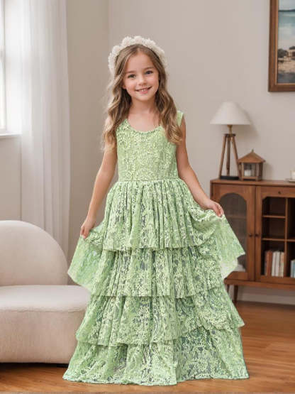Floor-length A-line Flower Girl Dress in Lace and Tulle for Toddlers