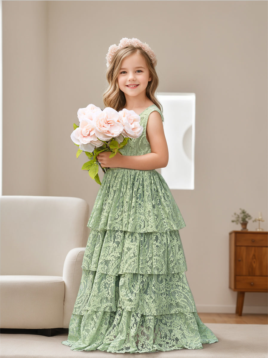 Floor-length A-line Flower Girl Dress in Lace and Tulle for Toddlers
