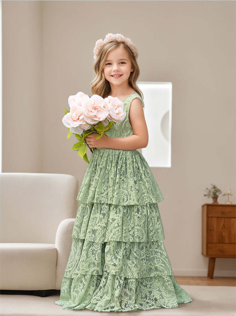 Floor-length A-line Flower Girl Dress in Lace and Tulle for Toddlers