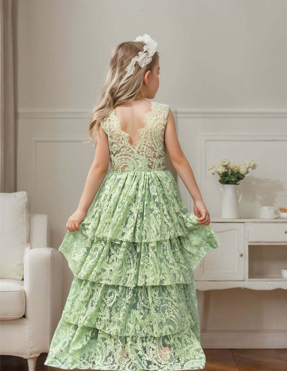Floor-length A-line Flower Girl Dress in Lace and Tulle for Toddlers