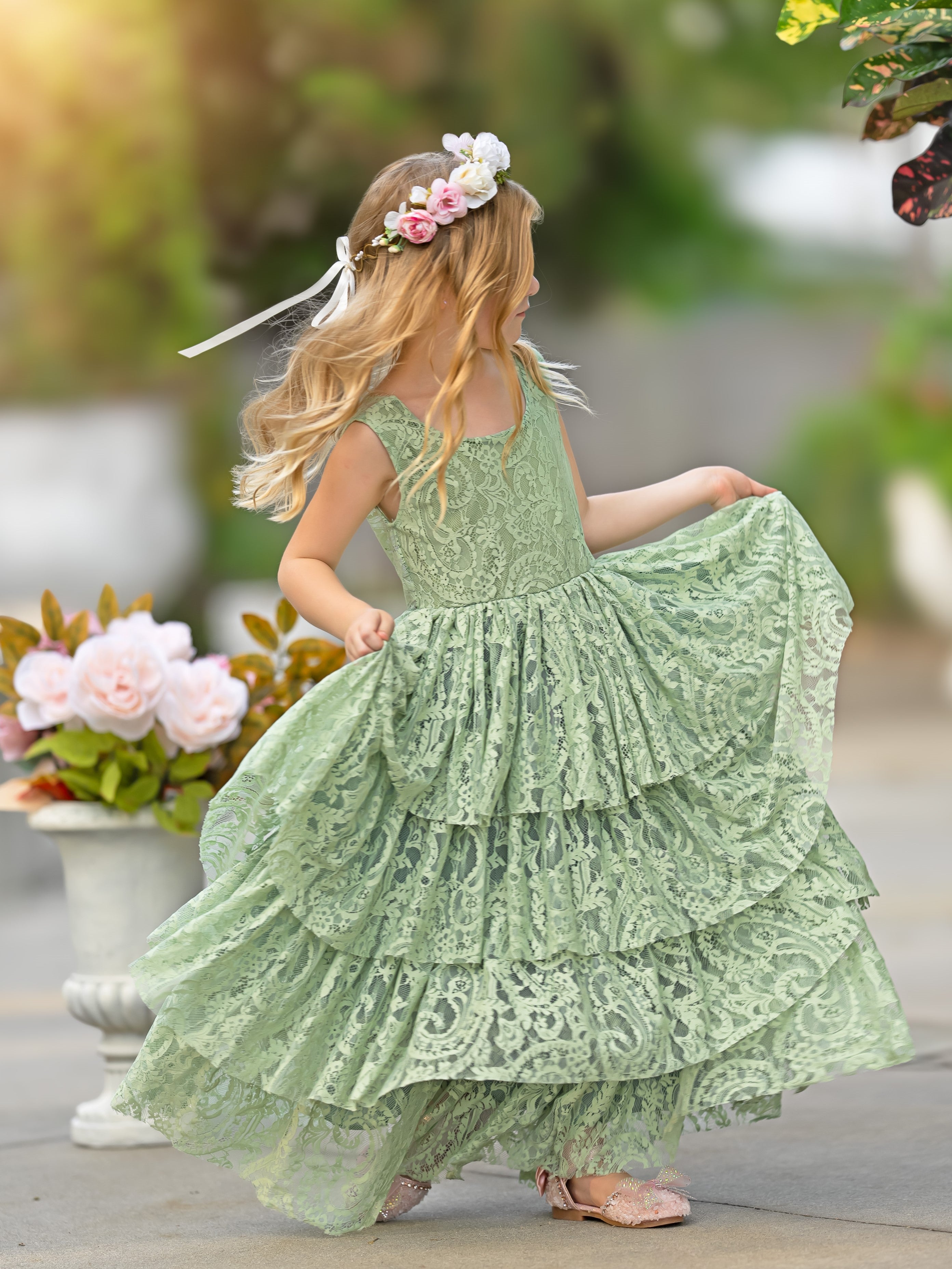 Floor-length A-line Flower Girl Dress in Lace and Tulle for Toddlers