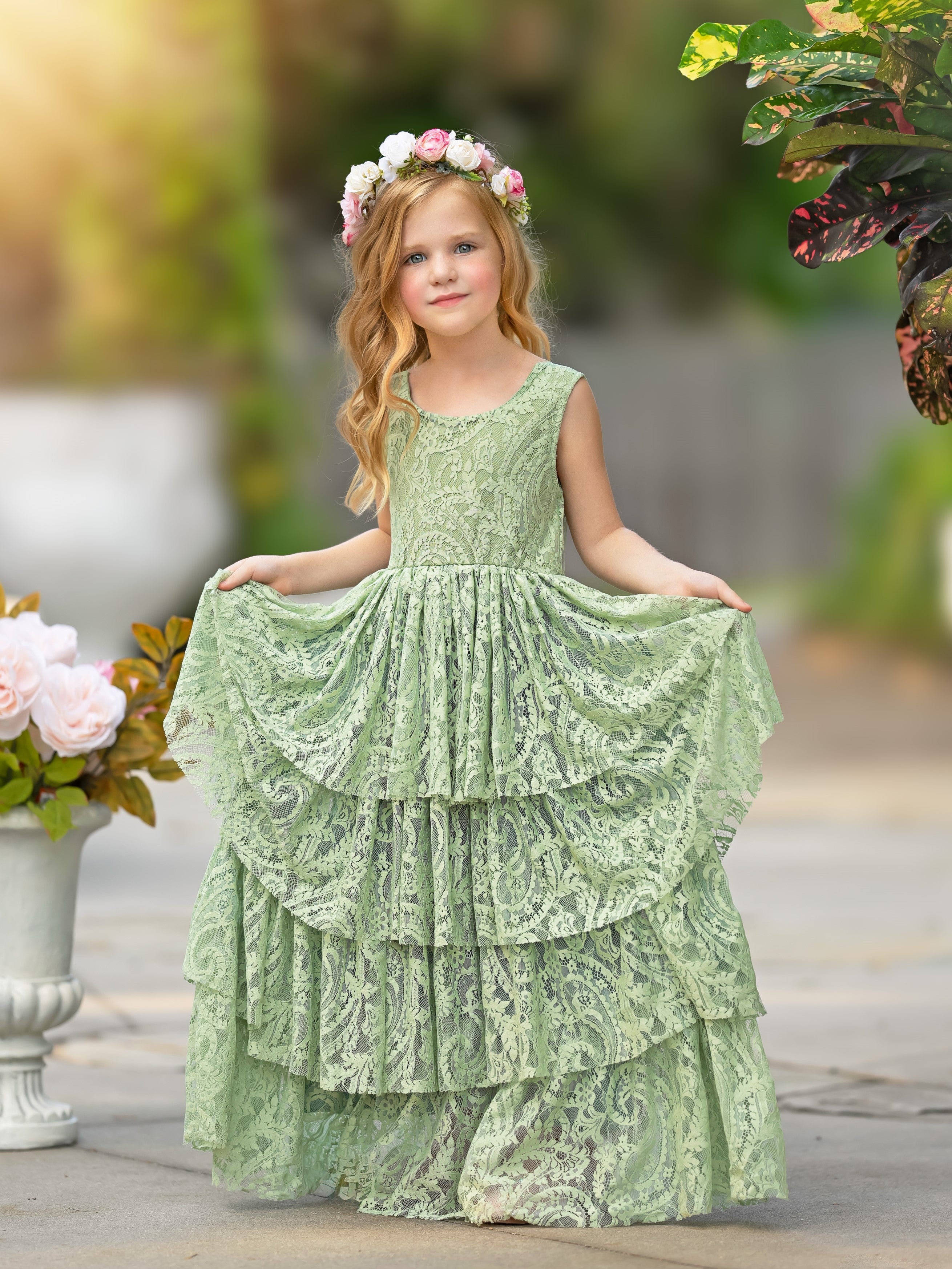 Floor-length A-line Flower Girl Dress in Lace and Tulle for Toddlers