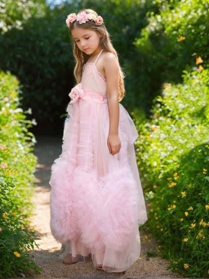 Pink Flower Girl Dress in Floor-length Chiffon with A-line Silhouette