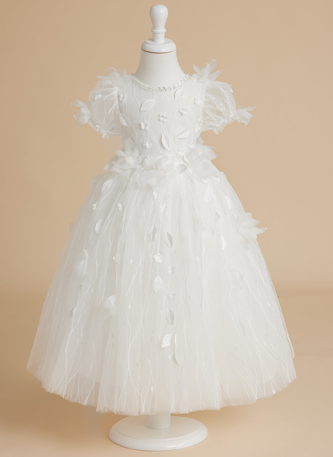 White Baby Girl Princess Tulle Tea-Length Ball Gown