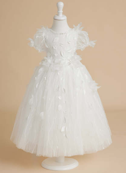White Baby Girl Princess Tulle Tea-Length Ball Gown