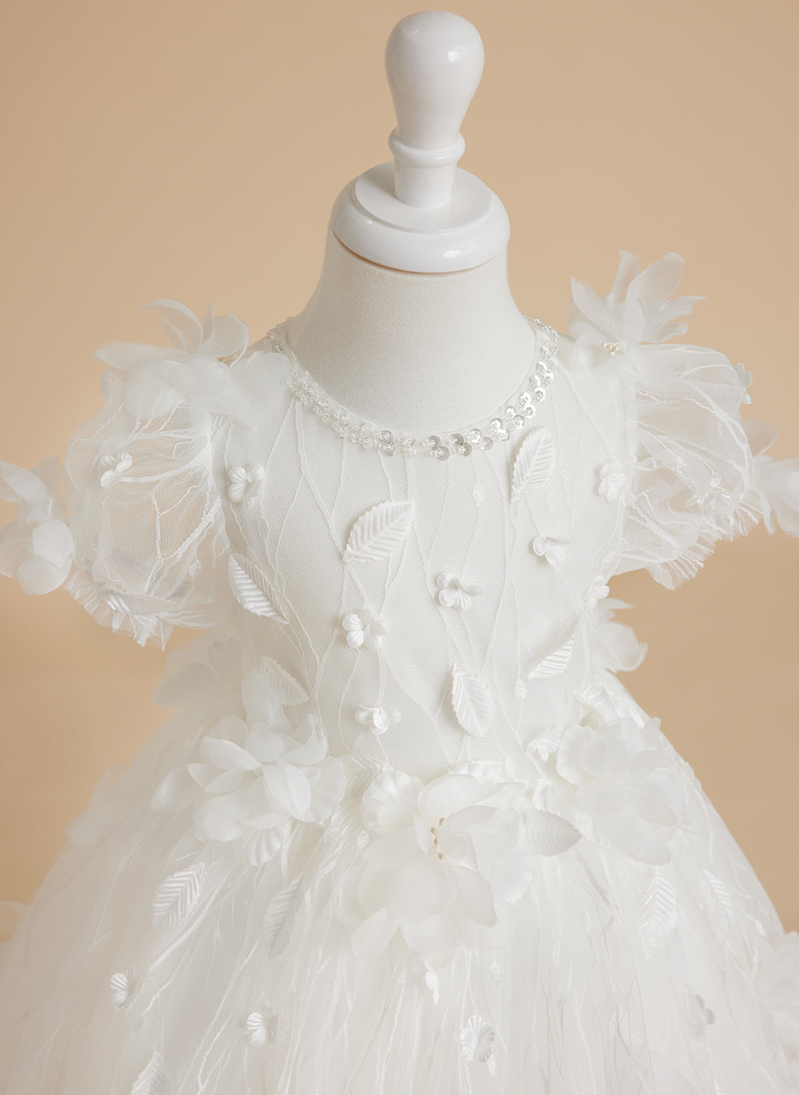 White Baby Girl Princess Tulle Tea-Length Ball Gown