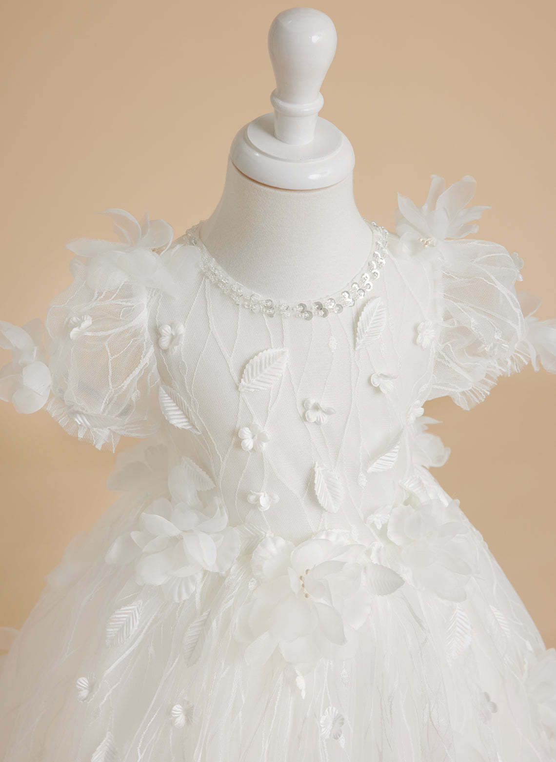 White Baby Girl Princess Tulle Tea-Length Ball Gown