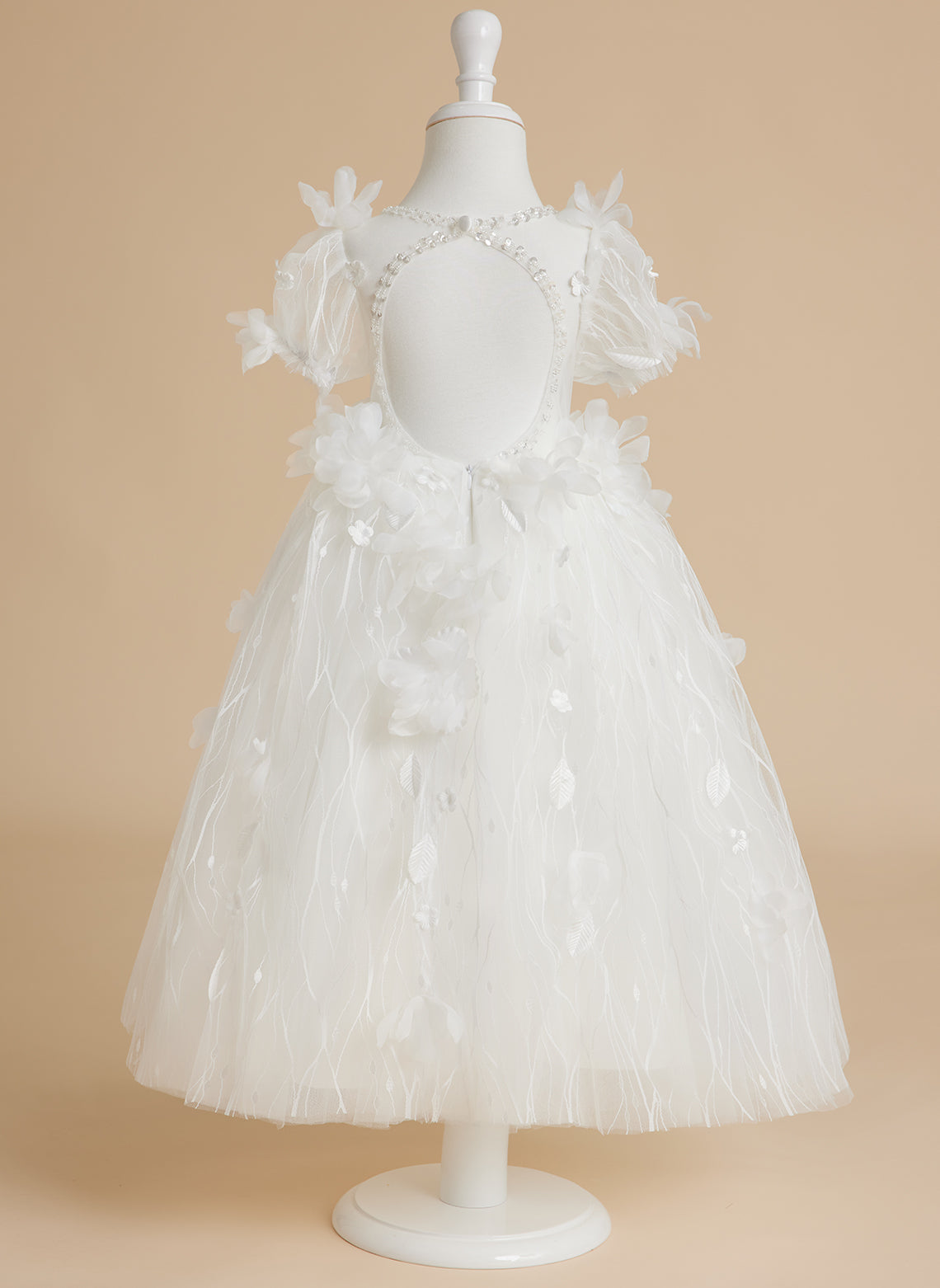 White Baby Girl Princess Tulle Tea-Length Ball Gown