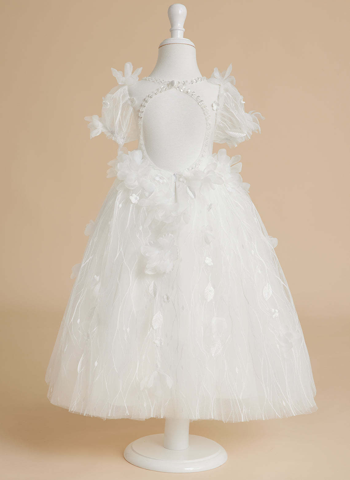 White Baby Girl Princess Tulle Tea-Length Ball Gown