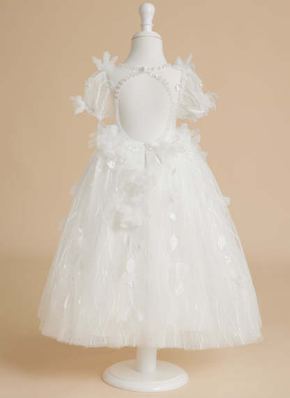 White Baby Girl Princess Tulle Tea-Length Ball Gown