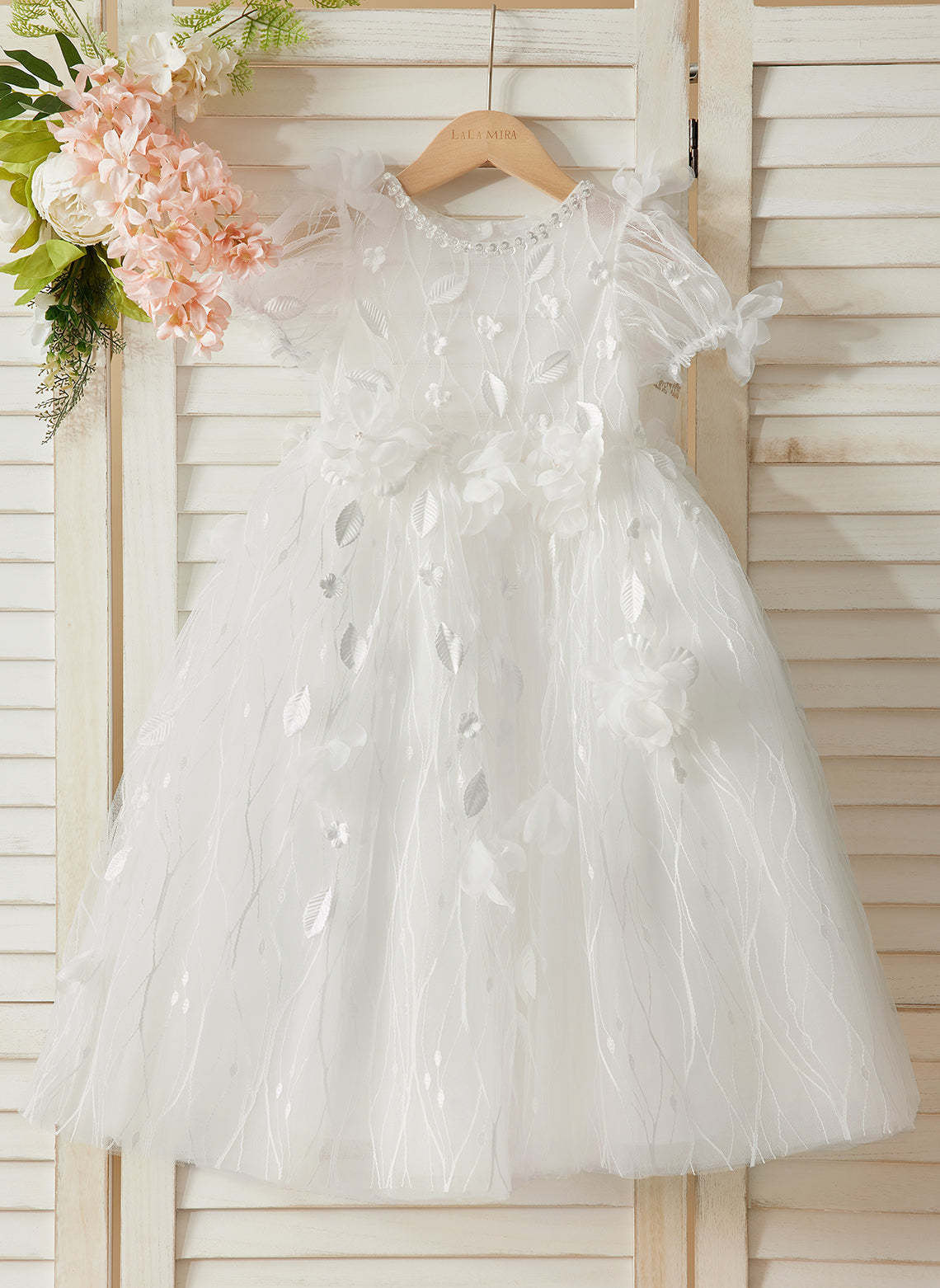 White Baby Girl Princess Tulle Tea-Length Ball Gown