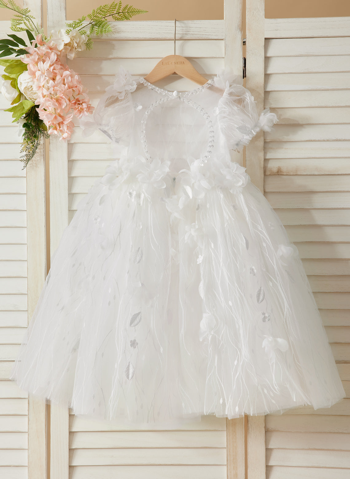 White Baby Girl Princess Tulle Tea-Length Ball Gown