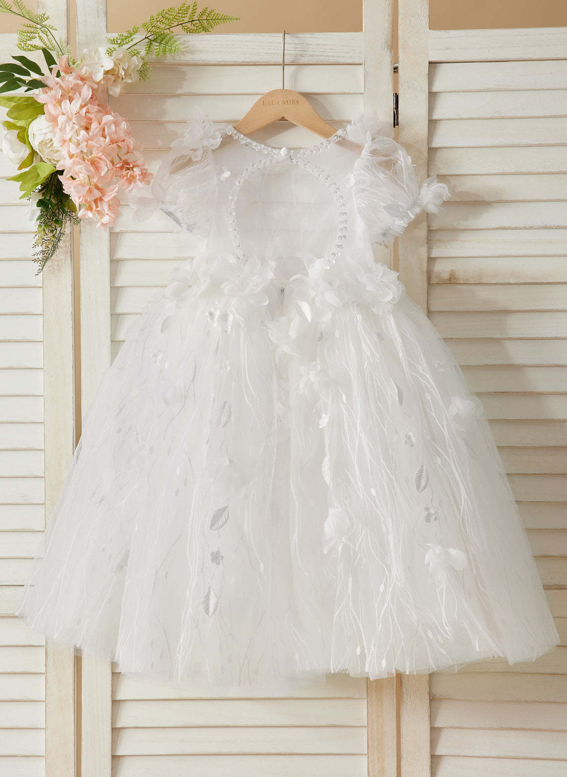 White Baby Girl Princess Tulle Tea-Length Ball Gown