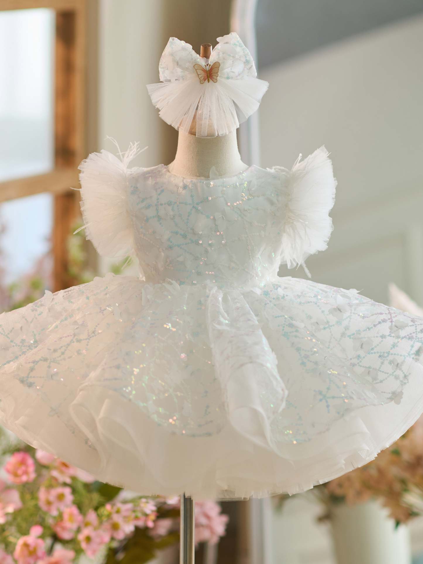 Knee-length 1st Birthday Party Dress with Sequins and Tulle
