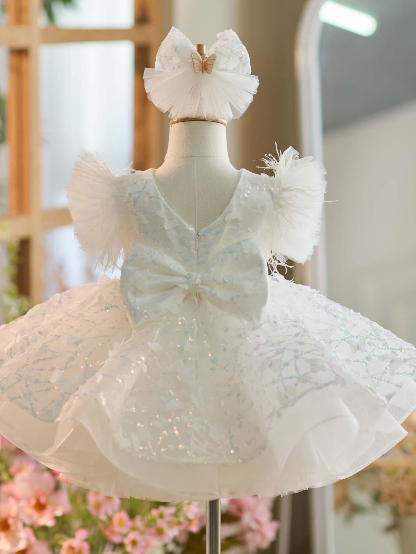 Knee-length 1st Birthday Party Dress with Sequins and Tulle