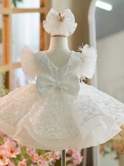 Knee-length 1st Birthday Party Dress with Sequins and Tulle