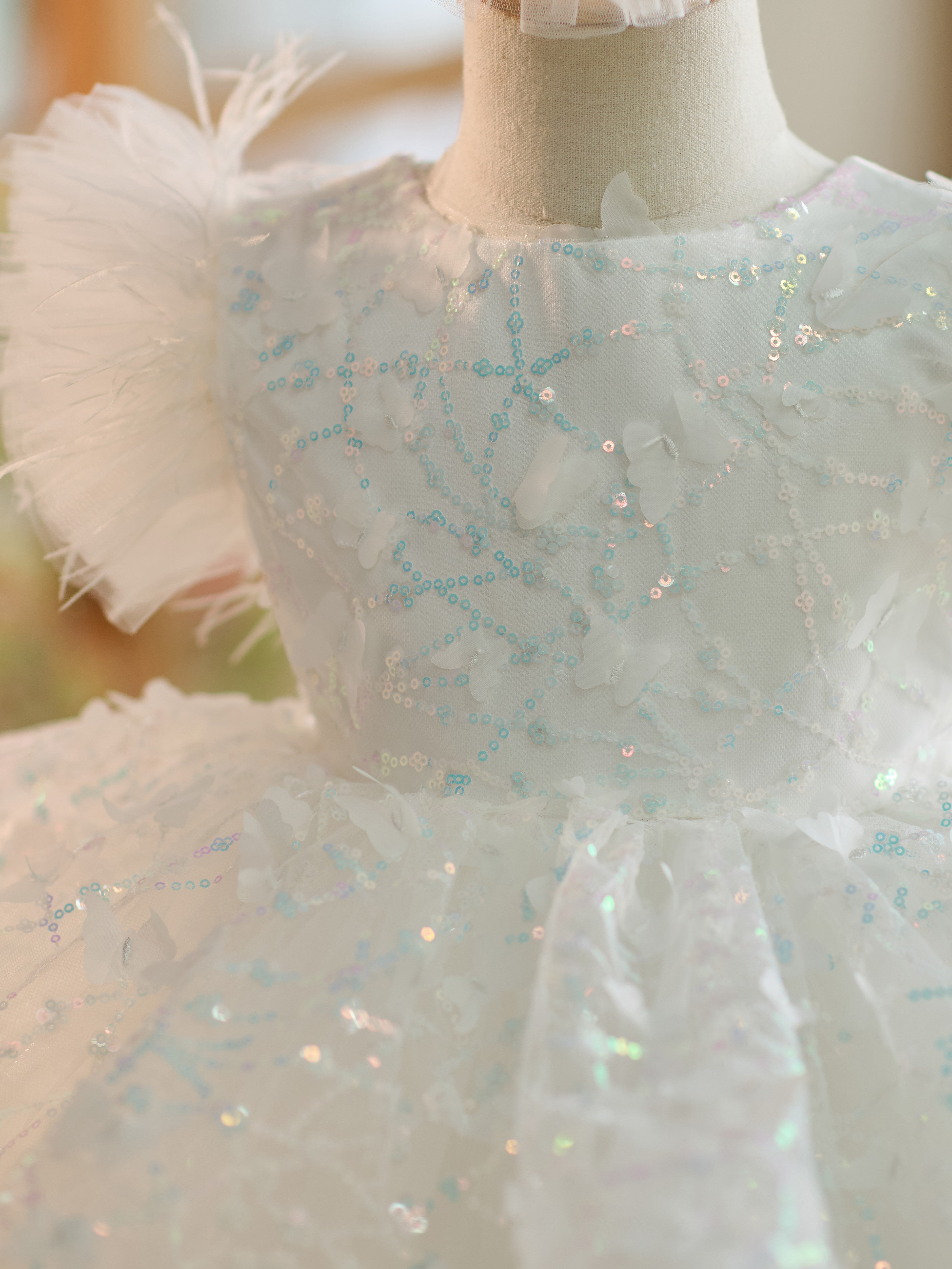 Knee-length 1st Birthday Party Dress with Sequins and Tulle