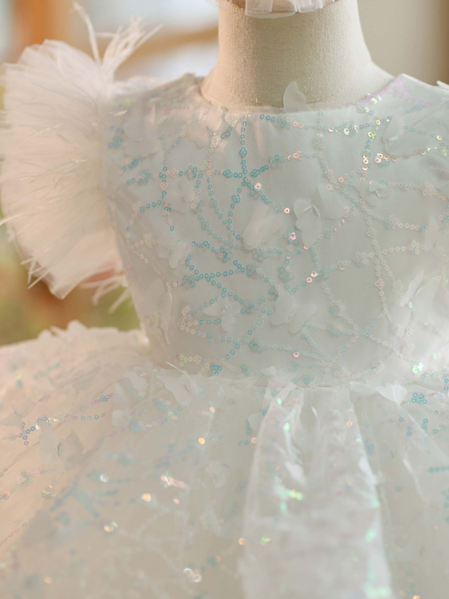 Knee-length 1st Birthday Party Dress with Sequins and Tulle
