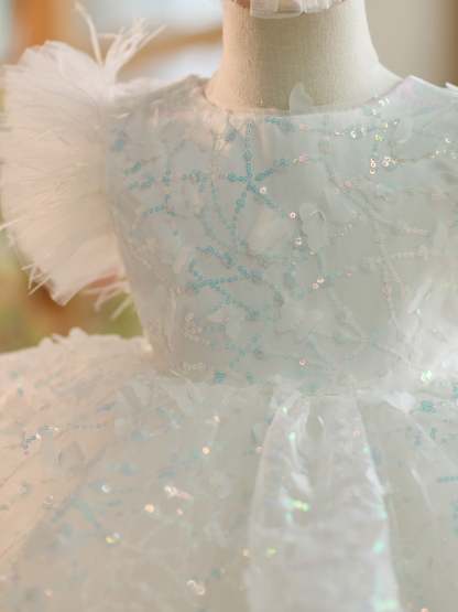 Knee-length 1st Birthday Party Dress with Sequins and Tulle